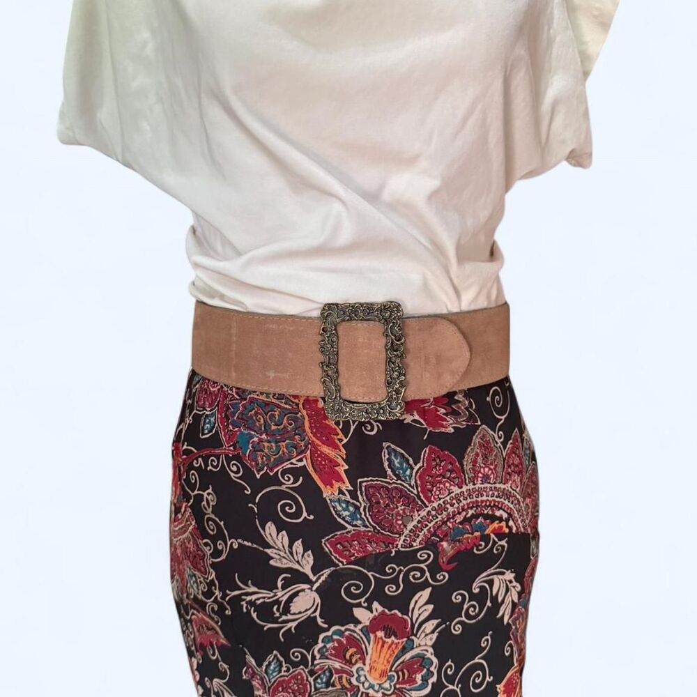 Tan suede belt with antique buckle